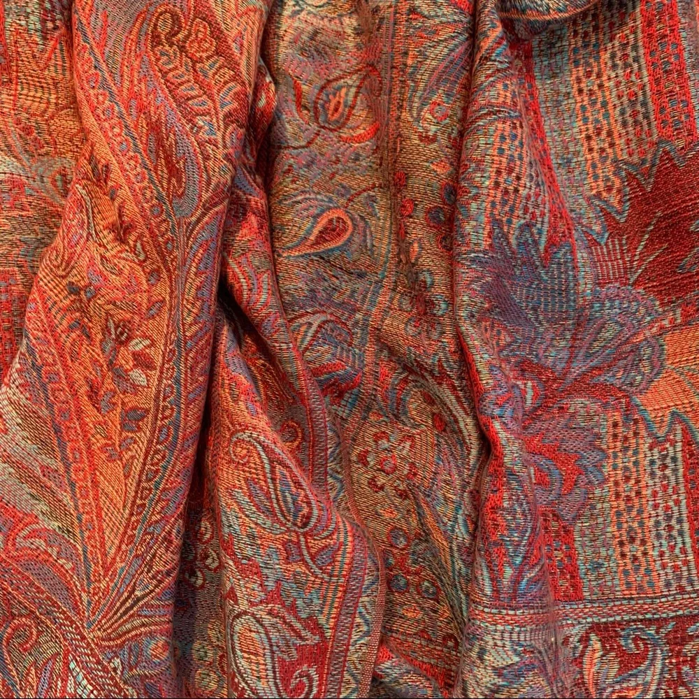 Striking red, blue & yellow accent pashmina. Butter soft. - Picture 2 of 2